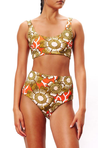 Mara Hoffman Lydia High Waist Bikini Bottom Lemon Flower Jacquar