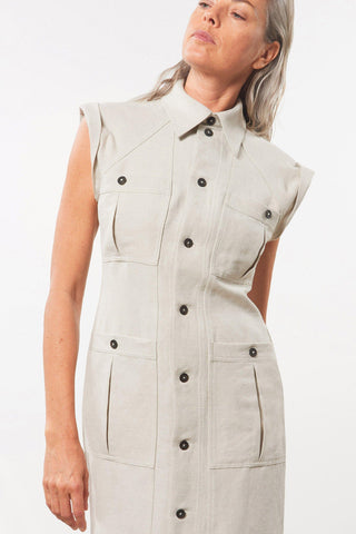 Mara Hoffman Beige Analia Dress in cotton and linen (button details)