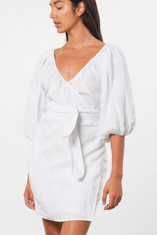 Mara Hoffman White Coletta Cover Up Dress in linen (front detail)