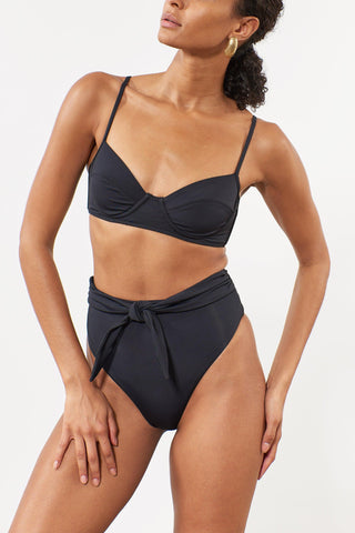 Mara Hoffman Black Lua Bikini Top in Econyl (Front detail)