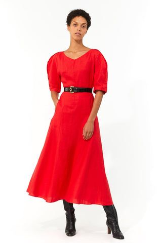 Mara Hoffman Red Sicily Dress in Hemp (front movement)